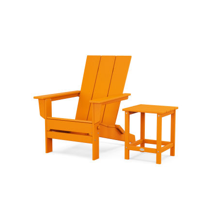 POLYWOOD Modern Studio Folding Adirondack Chair with Side Table in Tangerine
