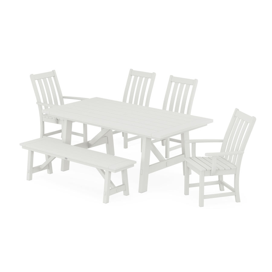 POLYWOOD Vineyard 6-Piece Rustic Farmhouse Dining Set With Trestle Legs in Vintage White