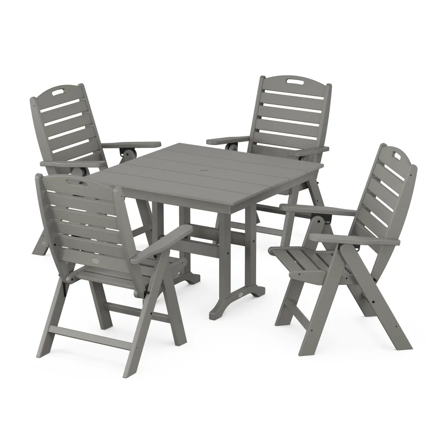 POLYWOOD Nautical Folding Highback Chair 5-Piece Farmhouse Dining Set