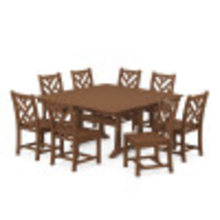 POLYWOOD Chippendale 9-Piece Nautical Trestle Dining Set in Teak