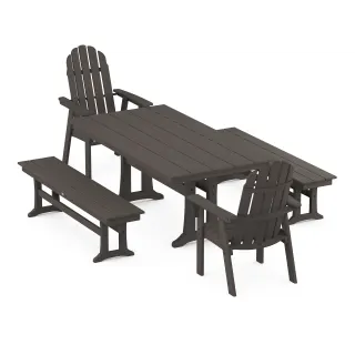 POLYWOOD Vineyard Adirondack 5-Piece Farmhouse Dining Set With Trestle Legs in Vintage Finish