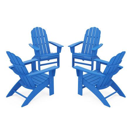4-Piece Vineyard Curveback Adirondack Chair Conversation Set in Pacific Blue