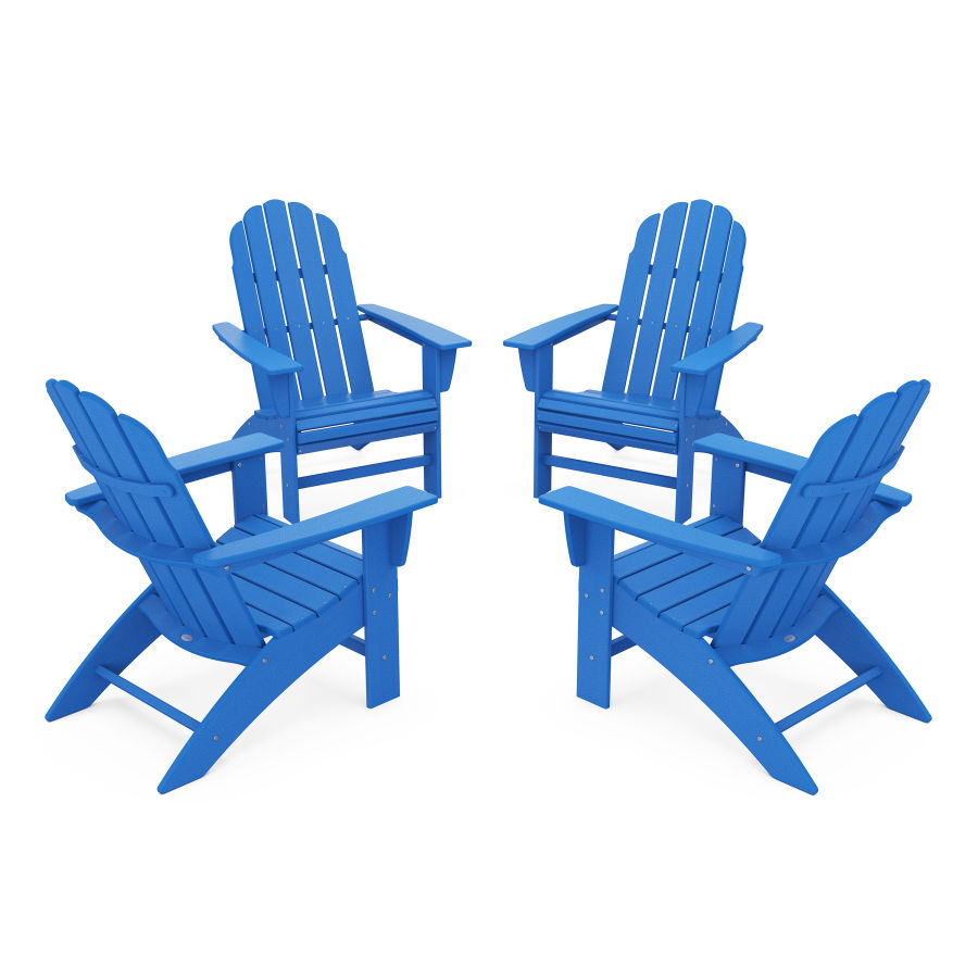 POLYWOOD 4-Piece Vineyard Curveback Adirondack Chair Conversation Set in Pacific Blue