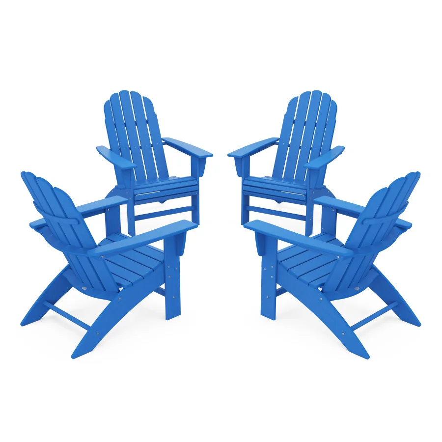 POLYWOOD 4-Piece Vineyard Curveback Adirondack Chair Conversation Set in Pacific Blue