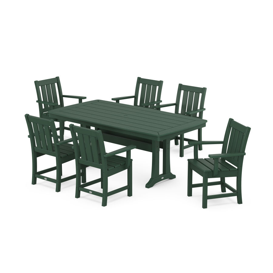 POLYWOOD Oxford Arm Chair 7-Piece Dining Set with Trestle Legs in Green