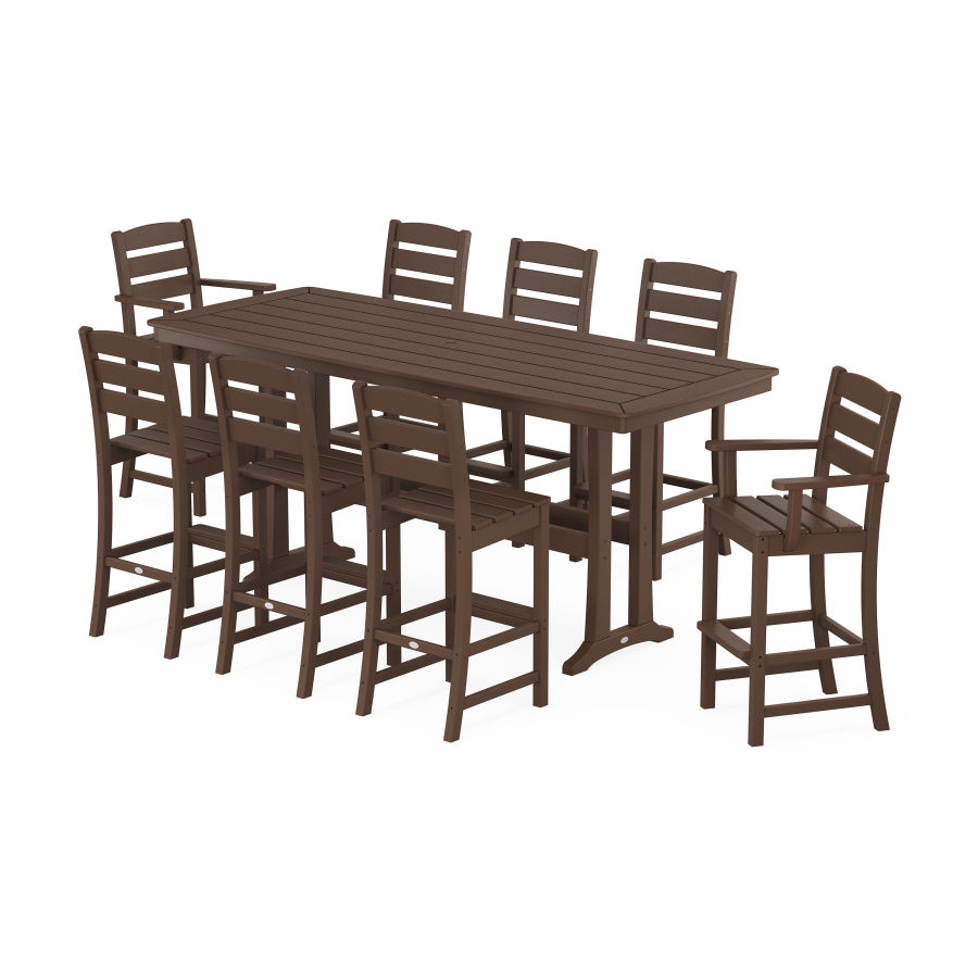 POLYWOOD Lakeside 9-Piece Bar Set with Trestle Legs in Mahogany