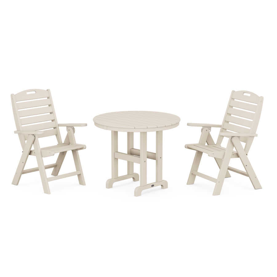 POLYWOOD Nautical Folding Highback Chair 3-Piece Round Dining Set in Sand