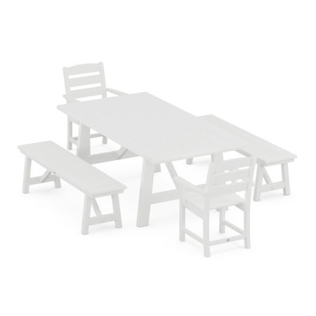 Lakeside 5-Piece Rustic Farmhouse Dining Set With Trestle Legs in White