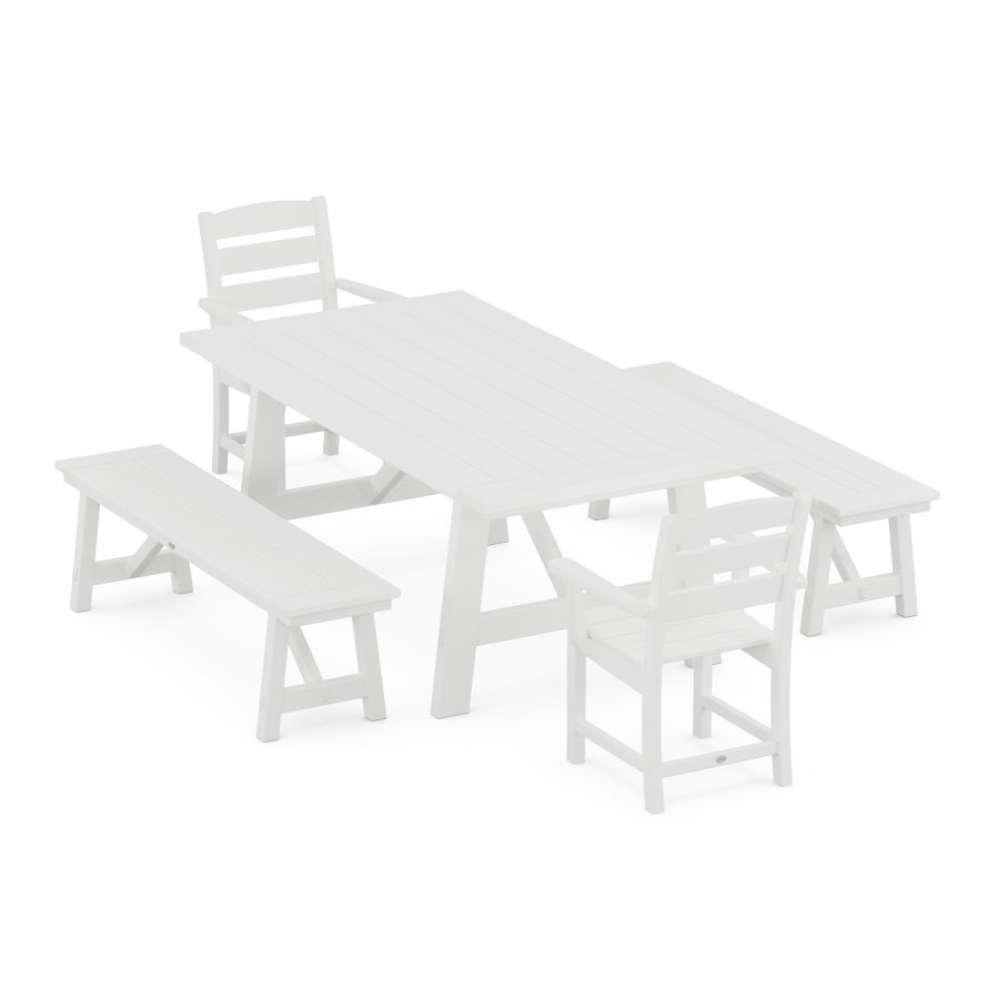 POLYWOOD Lakeside 5-Piece Rustic Farmhouse Dining Set With Trestle Legs in White