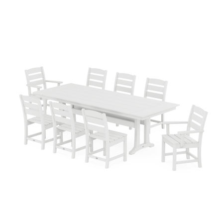 Lakeside 9-Piece Farmhouse Dining Set with Trestle Legs in White