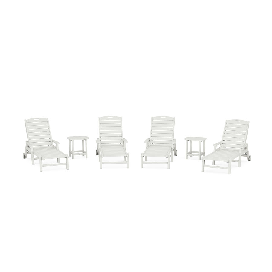 POLYWOOD Nautical Chaise 6-Piece Set with Arms & Wheels in Vintage White