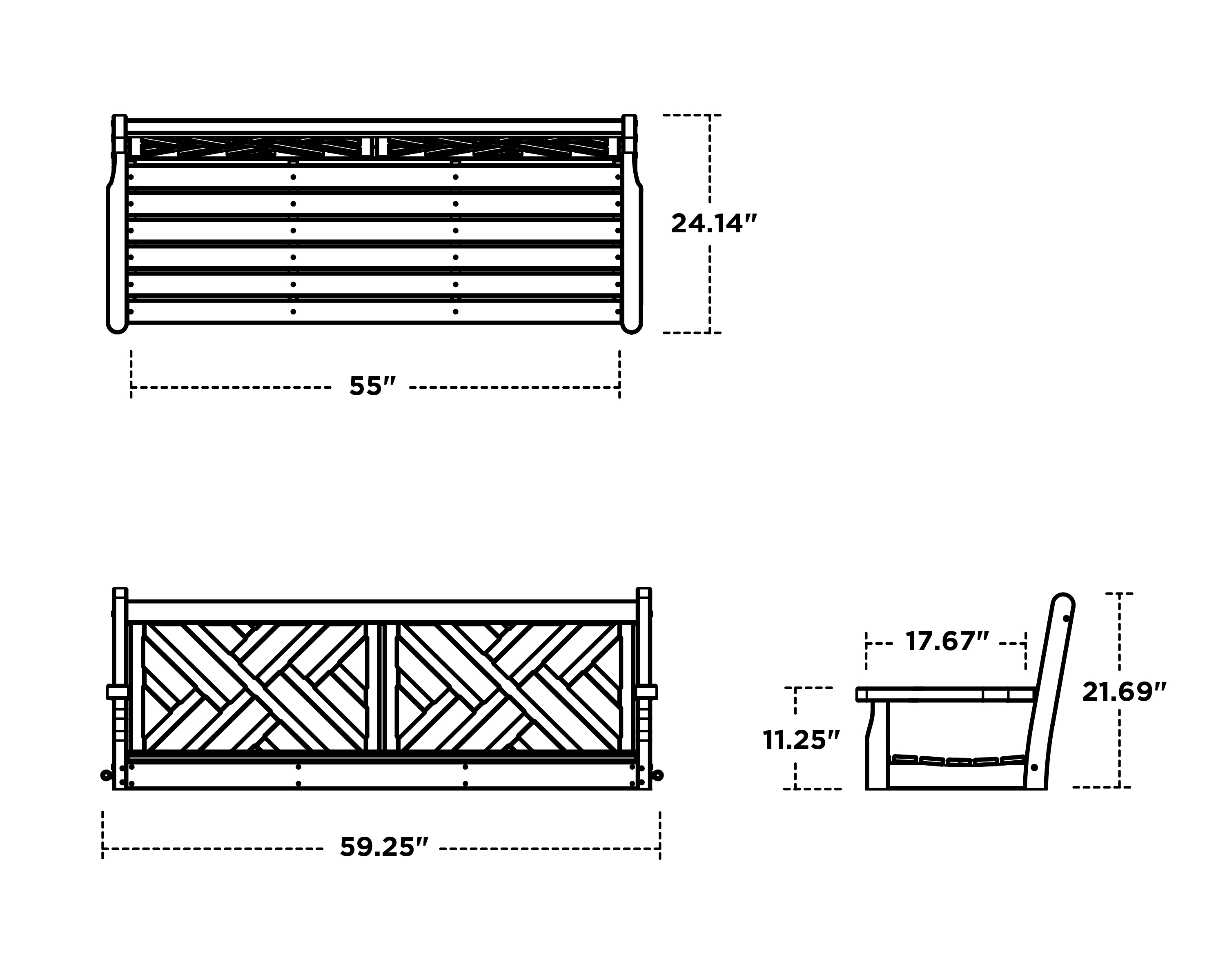 Dimensions for Chippendale 60" Swing