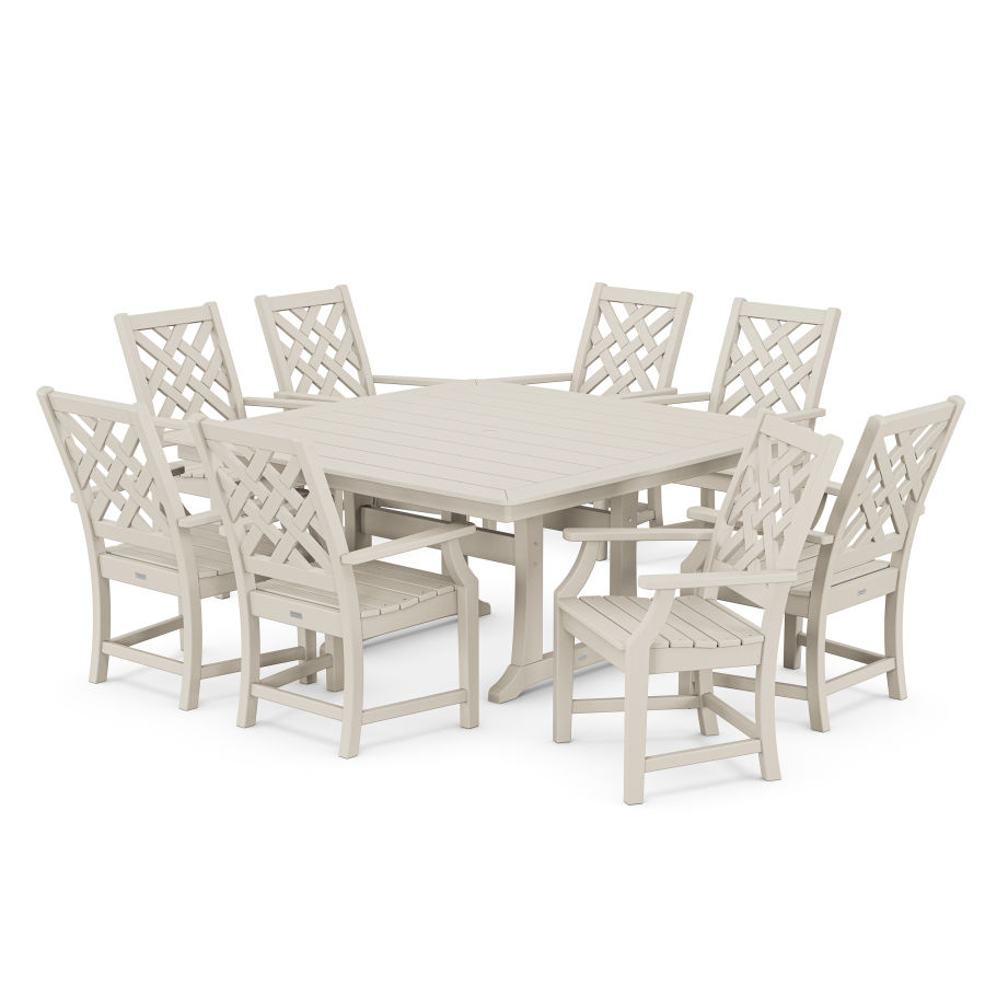 POLYWOOD Wovendale 9-Piece Square Dining Set with Trestle Legs in Sand