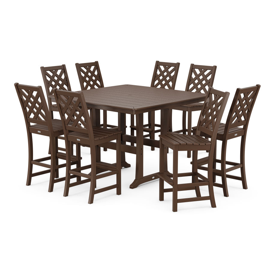 POLYWOOD Wovendale Side Chair 9-Piece Square Bar Set with Trestle Legs in Mahogany