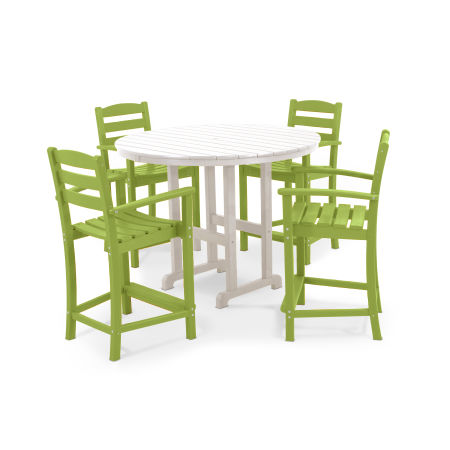 POLYWOOD La Casa Café 5-Piece Round Farmhouse Counter Set in Lime / White