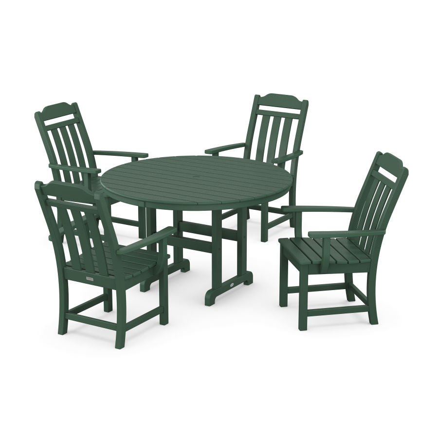 POLYWOOD Country Living 5-Piece Round Farmhouse Dining Set in Green