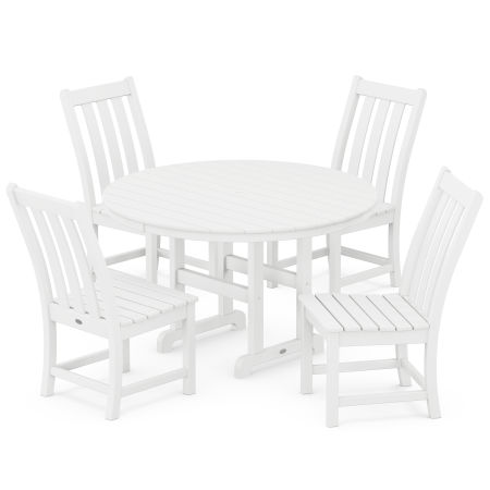 Vineyard 5-Piece Round Farmhouse Side Chair Dining Set in White