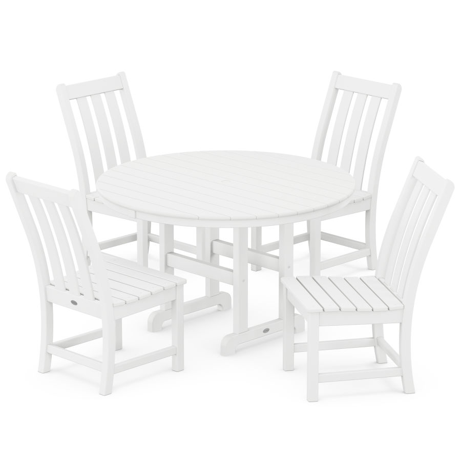POLYWOOD Vineyard 5-Piece Round Farmhouse Side Chair Dining Set in White