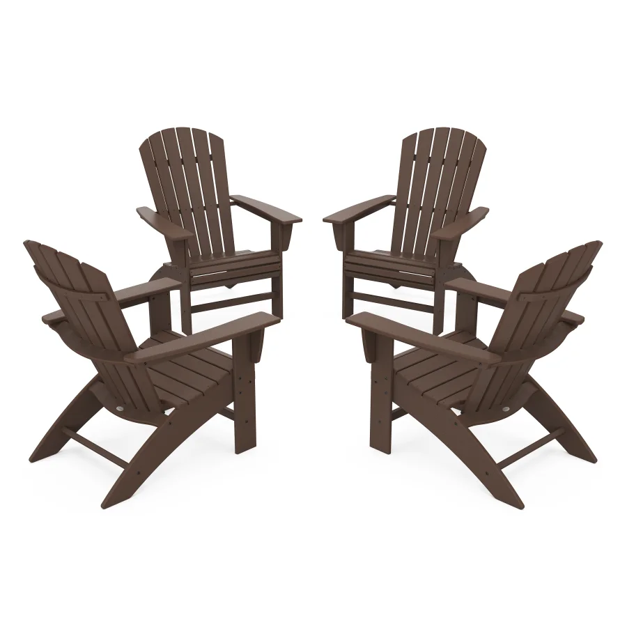 POLYWOOD 4-Piece Nautical Curveback Adirondack Chair Conversation Set in Mahogany