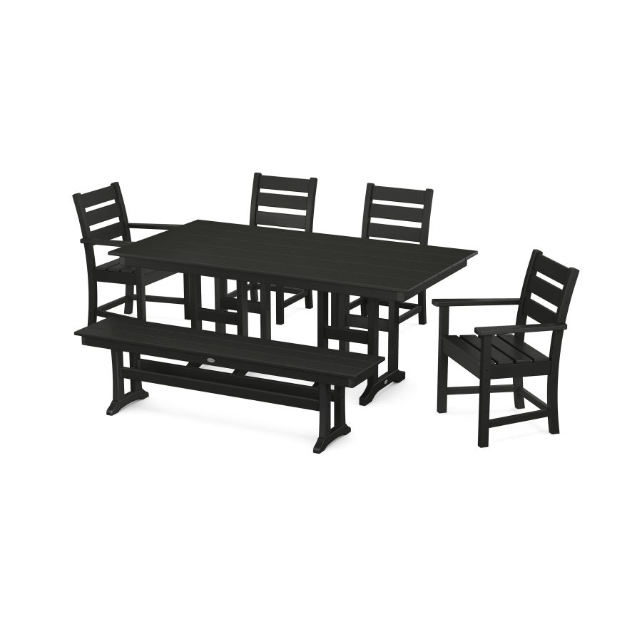 POLYWOOD Grant Park 6-Piece Farmhouse Dining Set with Bench in Black