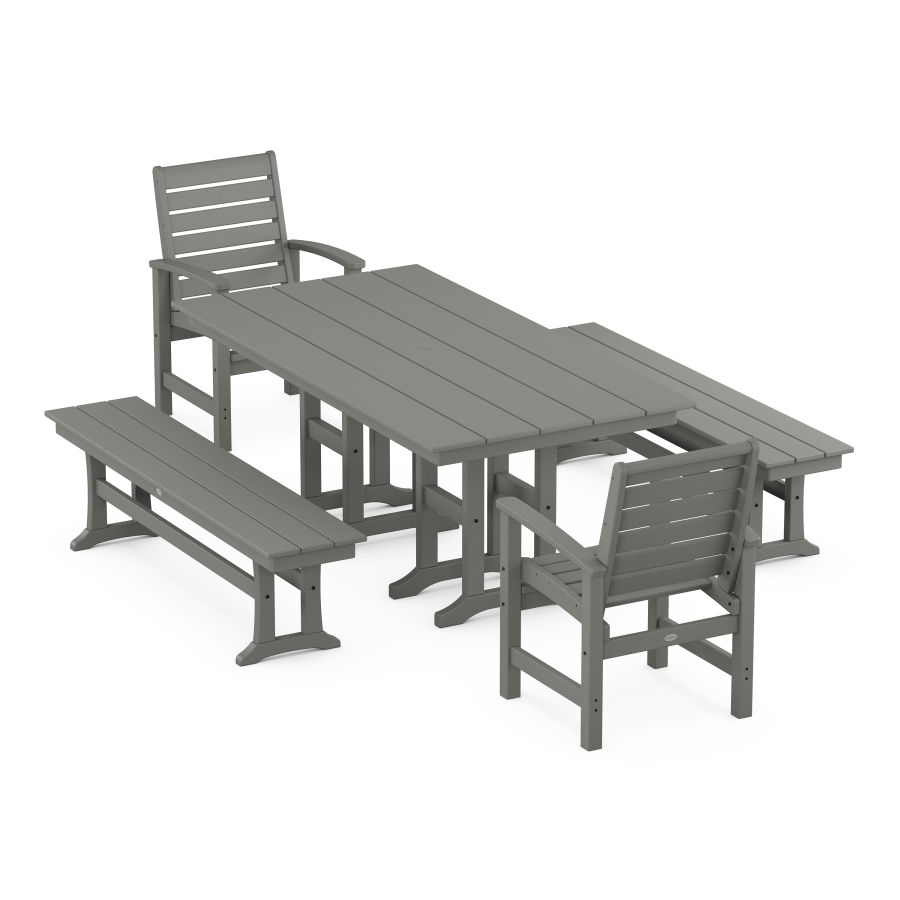 POLYWOOD Signature 5-Piece Farmhouse Dining Set with Benches