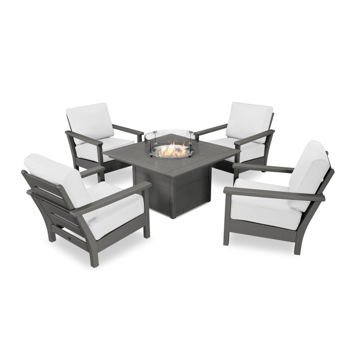 Polywood Harbour 5 Piece Conversation Set With Fire Pit Table