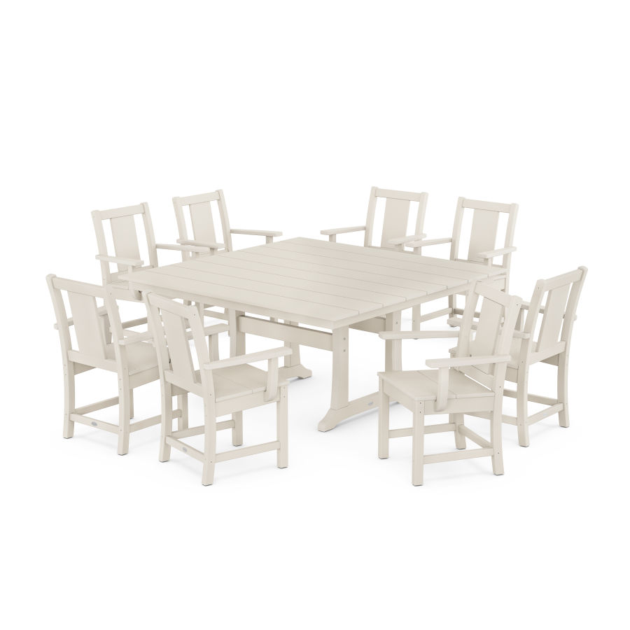 POLYWOOD Prairie 9-Piece Square Farmhouse Dining Set with Trestle Legs in Sand