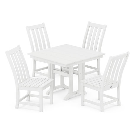 Vineyard 5-Piece Farmhouse Trestle Side Chair Dining Set in White