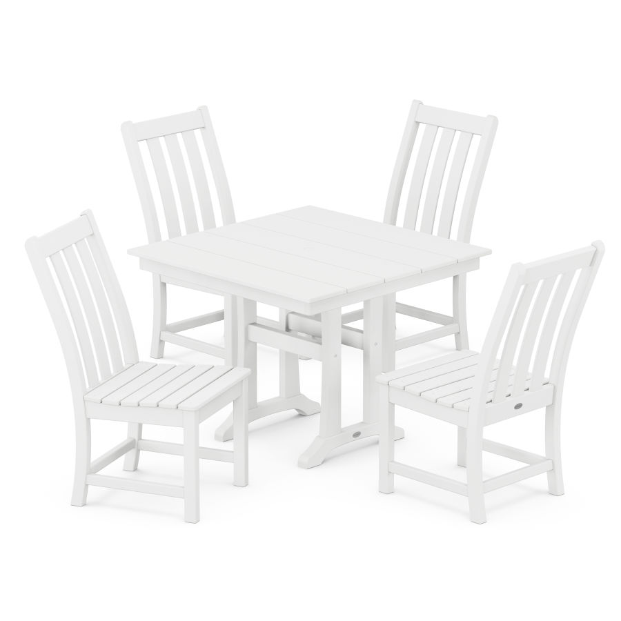 POLYWOOD Vineyard 5-Piece Farmhouse Trestle Side Chair Dining Set in White
