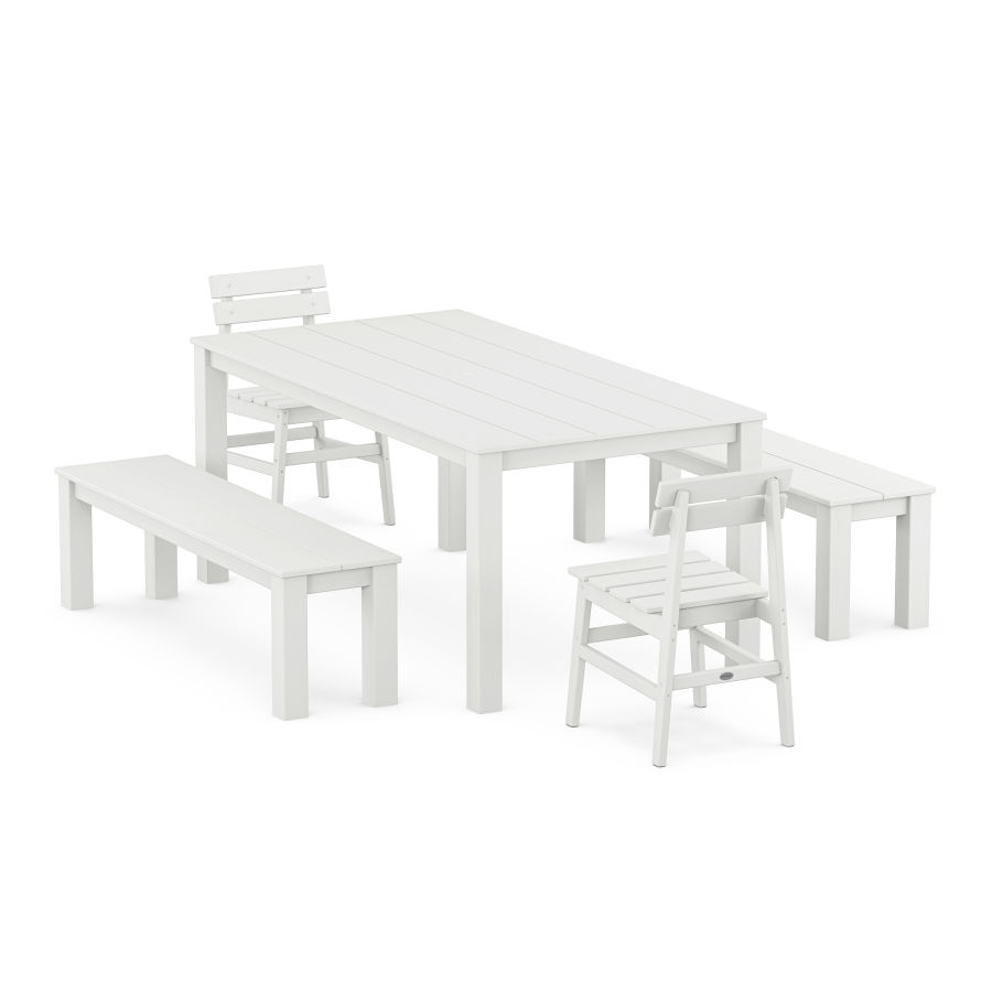 POLYWOOD Modern Studio Plaza Chair 5-Piece Parsons Dining Set with Benches in White