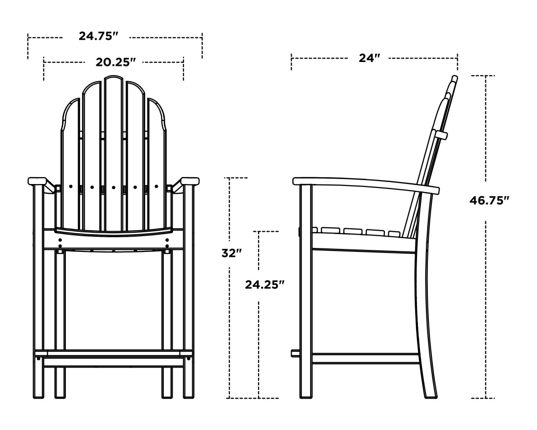 Dimensions for Classic Adirondack Counter Chair