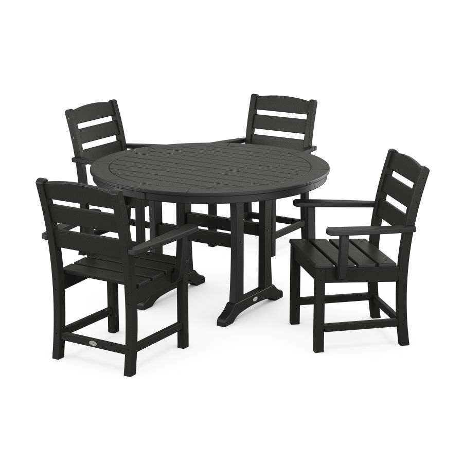 POLYWOOD Lakeside 5-Piece Round Dining Set with Trestle Legs in Black