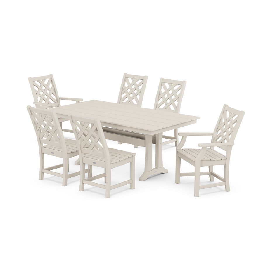 POLYWOOD Wovendale 7-Piece Farmhouse Dining Set with Trestle Legs in Sand