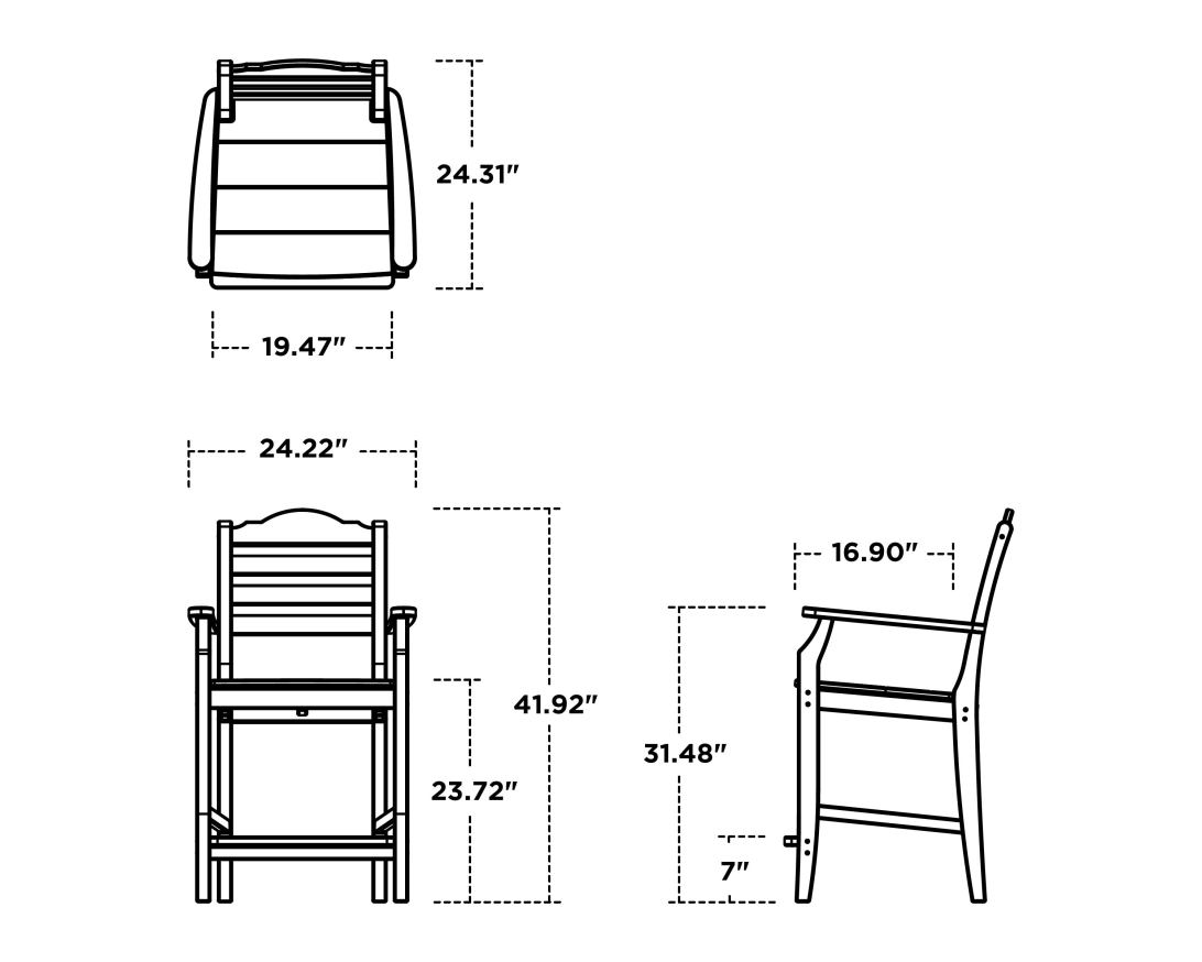 Dimensions for Savannah Counter Arm Chair