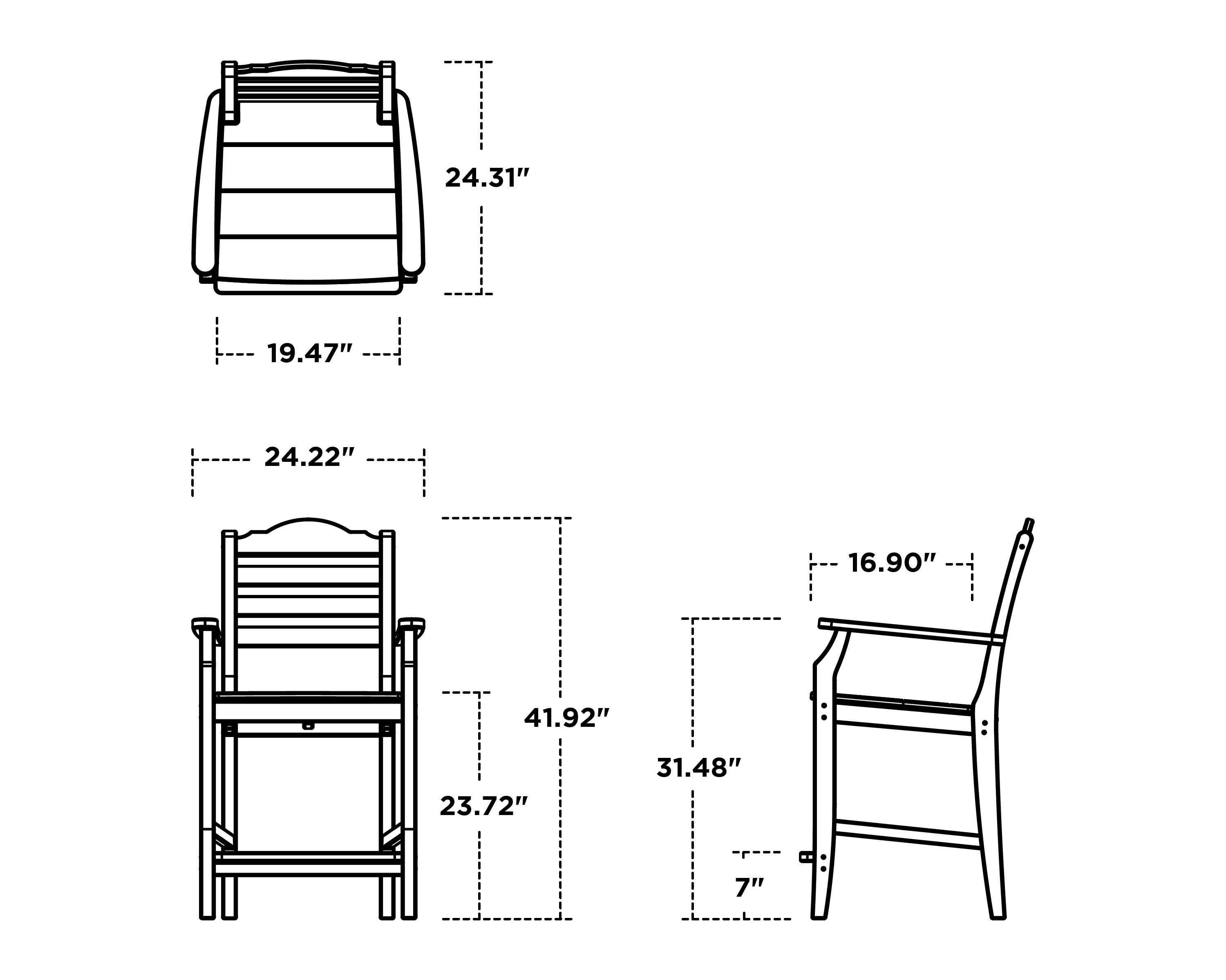 Dimensions for Savannah Counter Arm Chair
