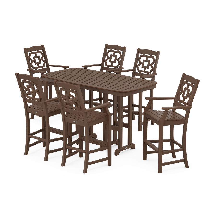 POLYWOOD Chinoiserie Arm Chair 7-Piece Bar Set in Mahogany