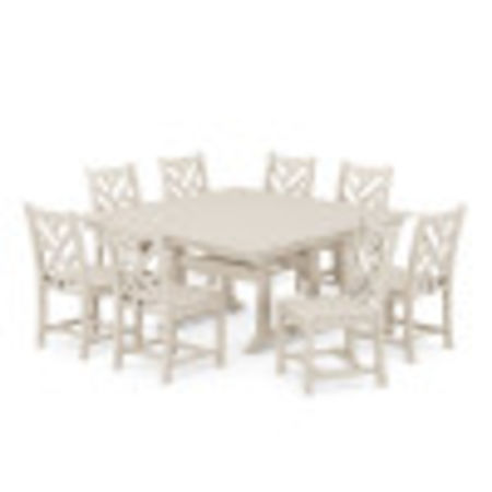 Chippendale 9-Piece Farmhouse Trestle Dining Set in Sand
