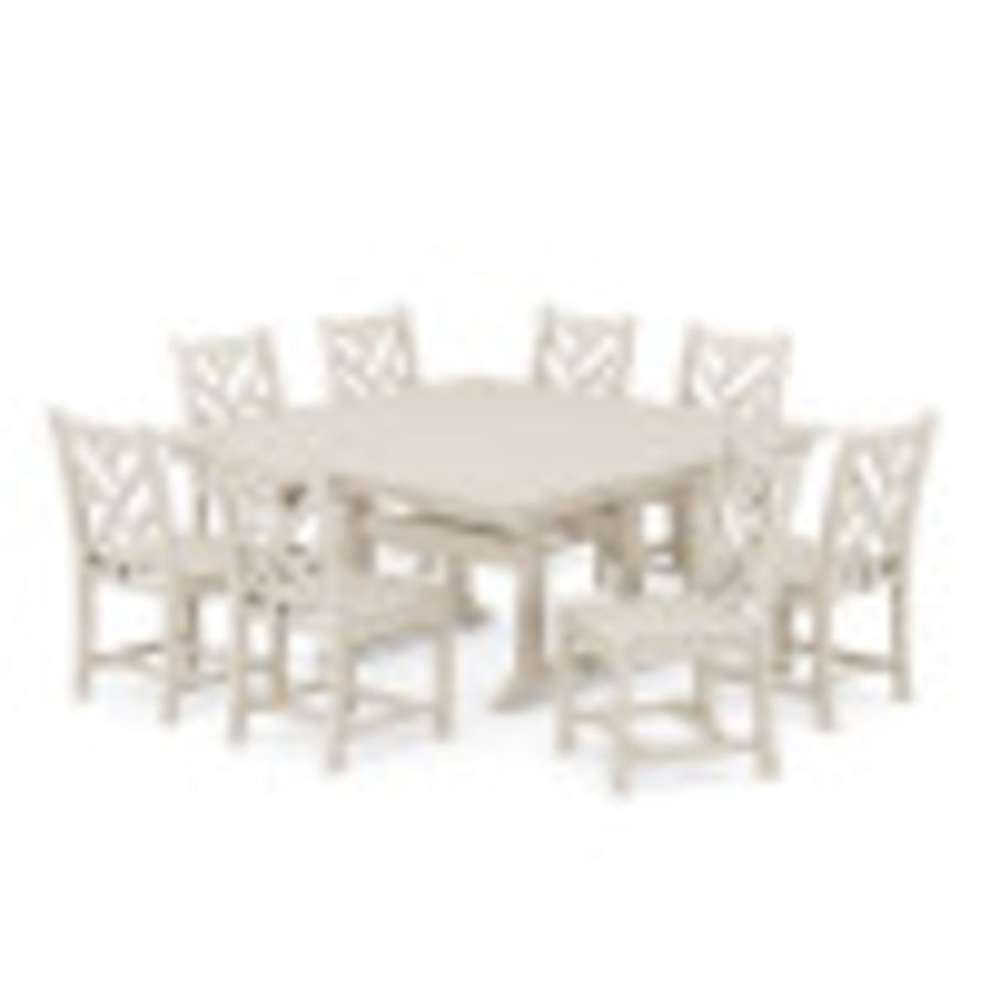 POLYWOOD Chippendale 9-Piece Farmhouse Trestle Dining Set in Sand