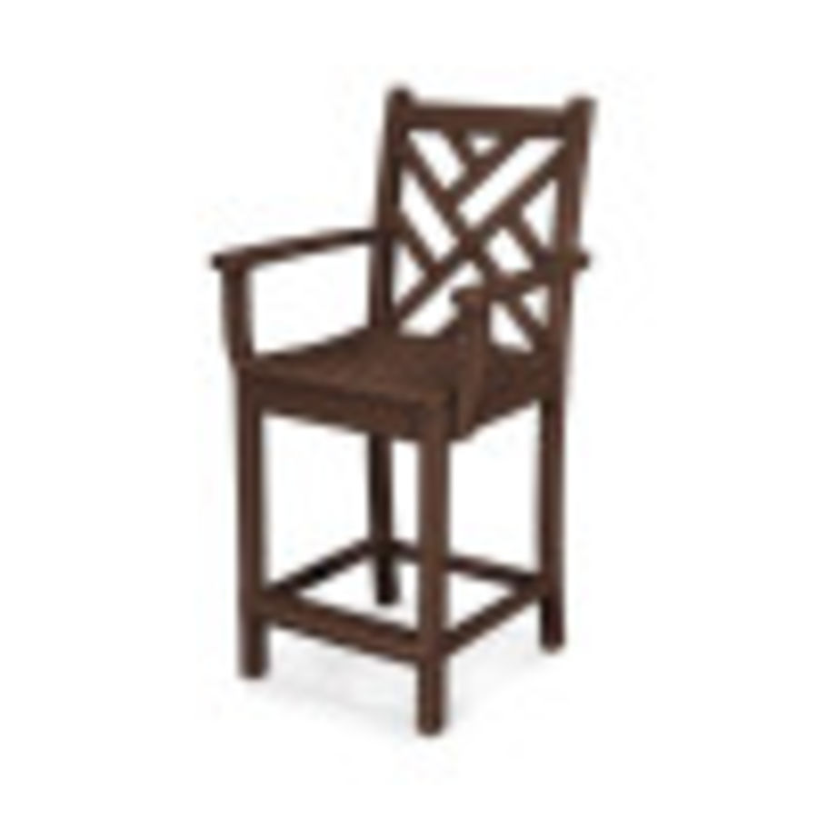 POLYWOOD Chippendale Counter Arm Chair in Mahogany
