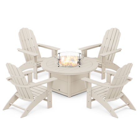 Vineyard Curveback Adirondack 5-Piece Conversation Set with Fire Pit Table in Sand
