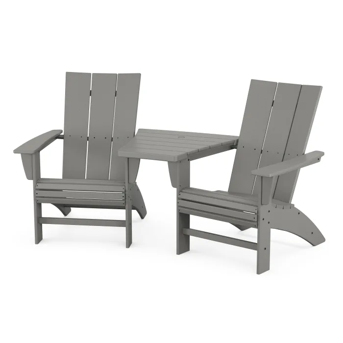 POLYWOOD Modern 3-Piece Curveback Adirondack Set with Angled Connecting Table