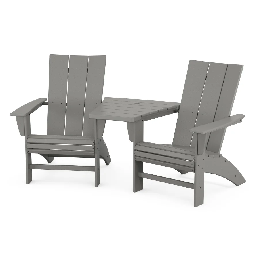 POLYWOOD Modern 3-Piece Curveback Adirondack Set with Angled Connecting Table