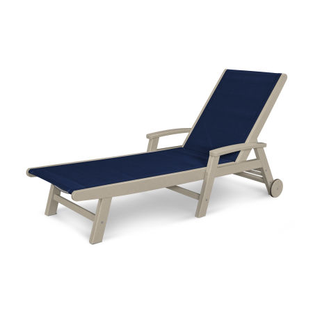 Coastal Wheel Chaise in Sand / Navy Blue Sling