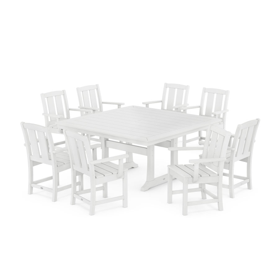 POLYWOOD Mission 9-Piece Square Dining Set with Trestle Legs in White