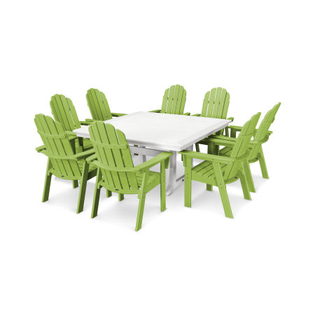 POLYWOOD Vineyard Adirondack 9-Piece Nautical Trestle Dining Set in Lime / White