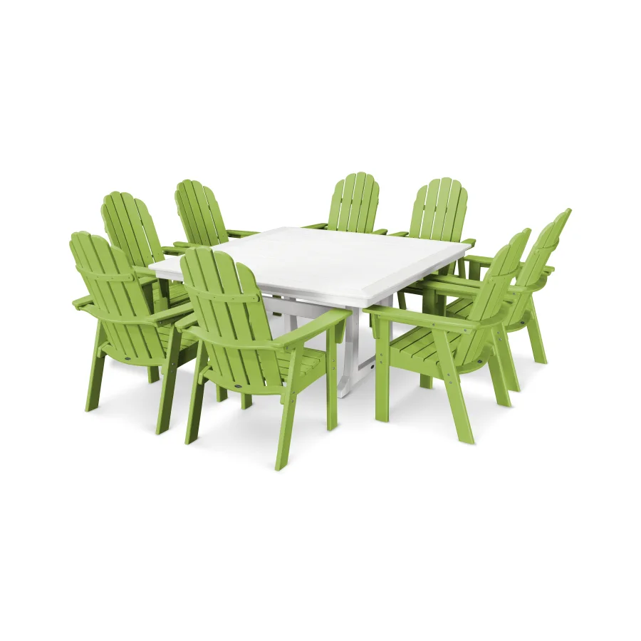 POLYWOOD Vineyard Adirondack 9-Piece Nautical Trestle Dining Set in Lime / White