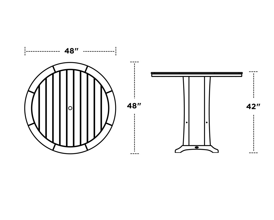 Dimensions for Nautical Trestle 48" Round Bar Table