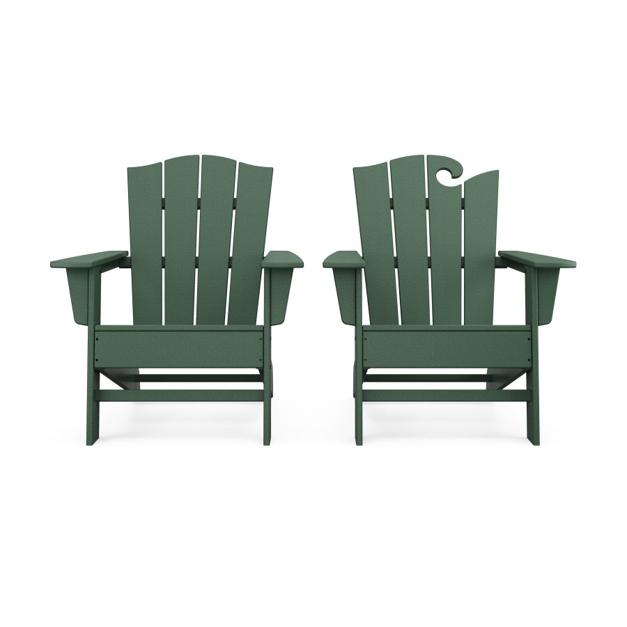 POLYWOOD Wave 2-Piece Adirondack Chair Set with The Crest Chair in Green