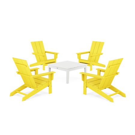 POLYWOOD 5-Piece Modern Studio Adirondack Chair Conversation Group in Lemon