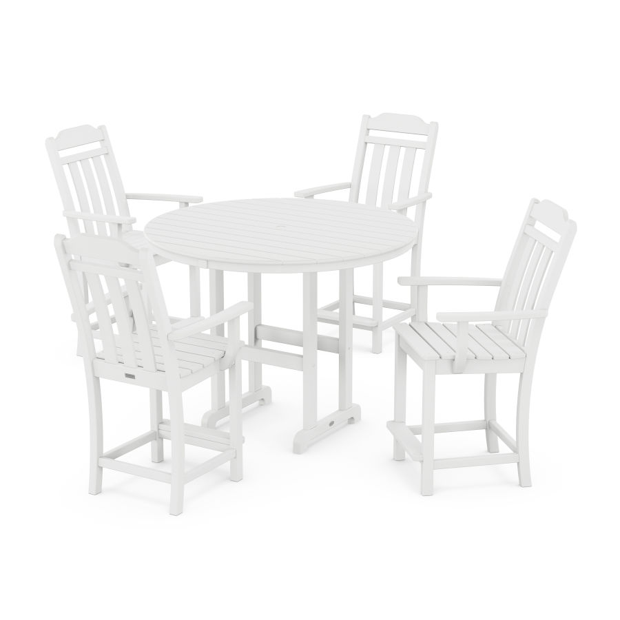 POLYWOOD Country Living 5-Piece Round Farmhouse Counter Set in White